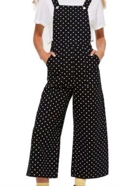 Topshop Black Polka Dot Wide Leg Cropped Overall